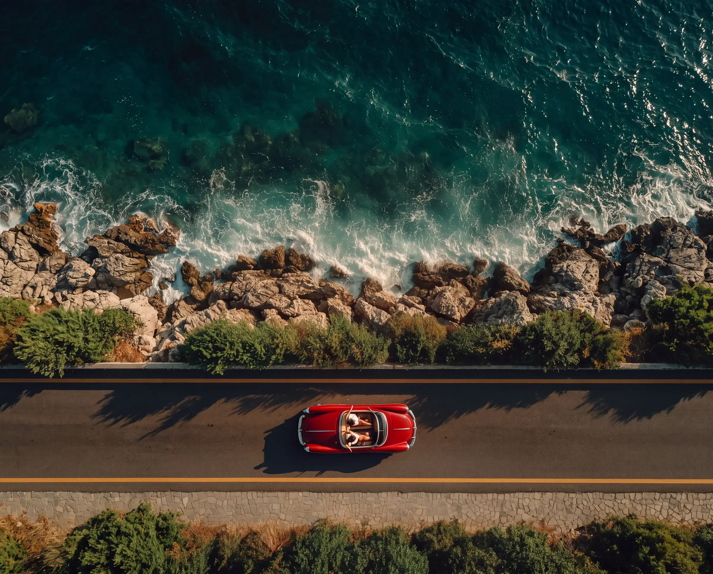 The coastal road from above