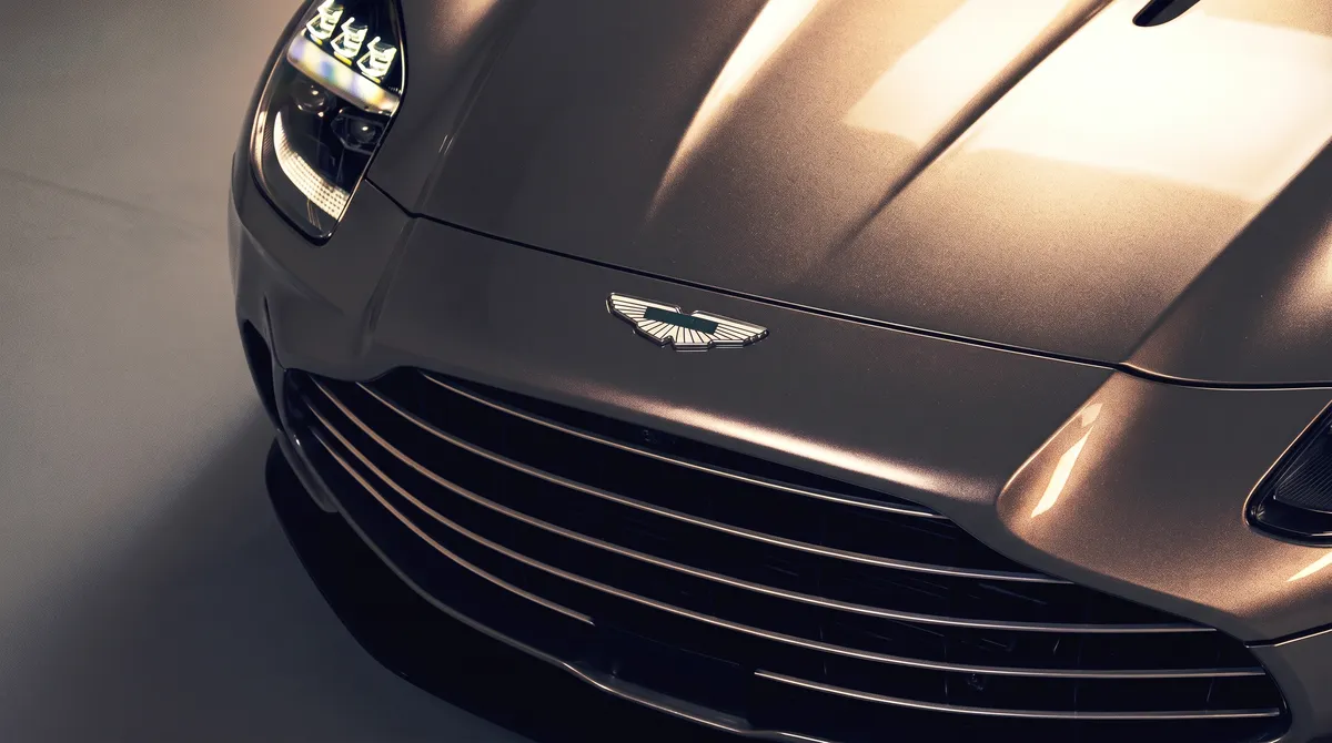 Bronze Aston Martin, front detail