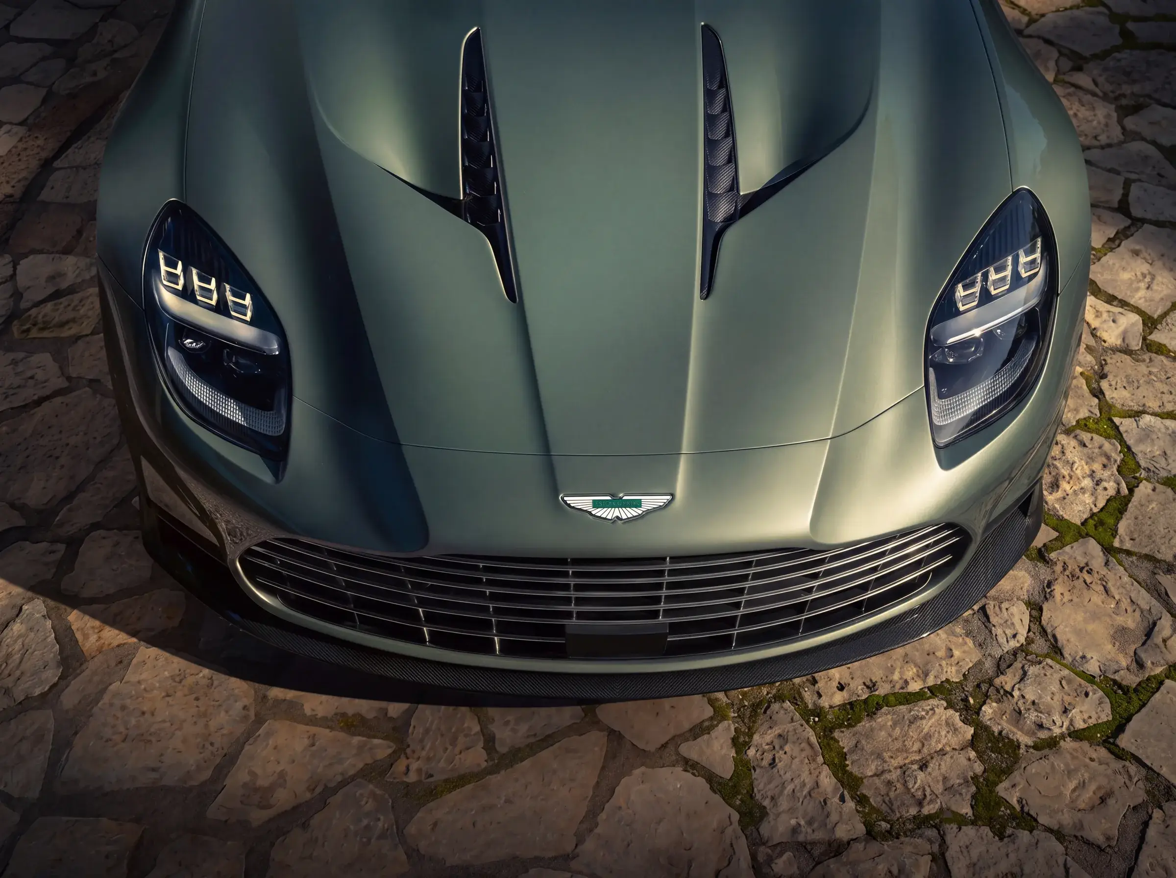 Dark green Aston Martin bonnet, wings badge