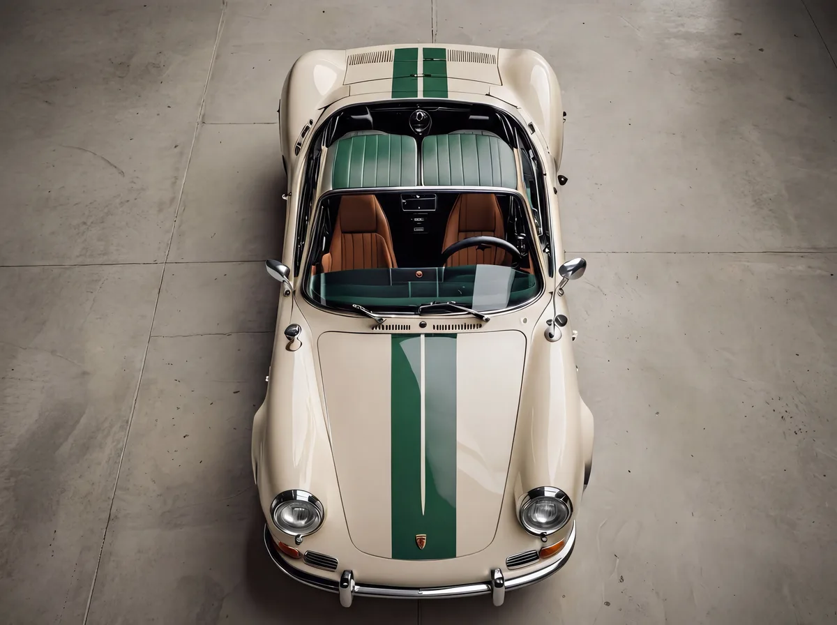Classic cream 911 with green stripes, from above